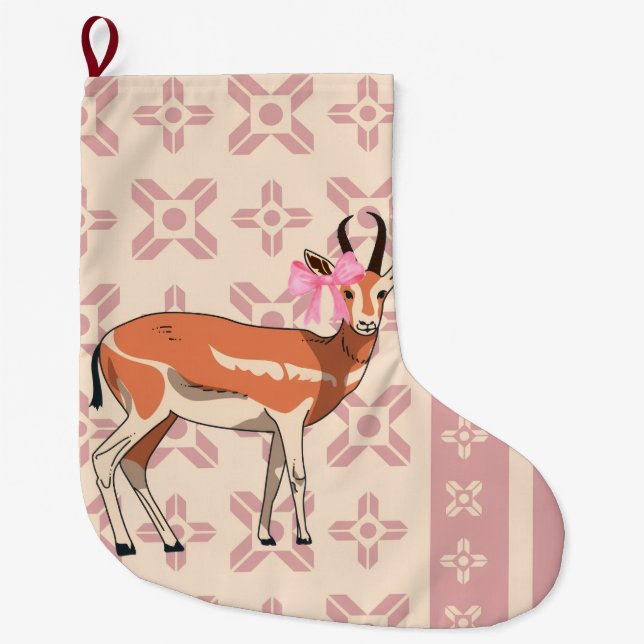 Chic Pink Doe-patterned Christmas Large Christmas Stocking (Front)