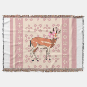 Chic Pink Doe-patterned Christmas Throw Blanket