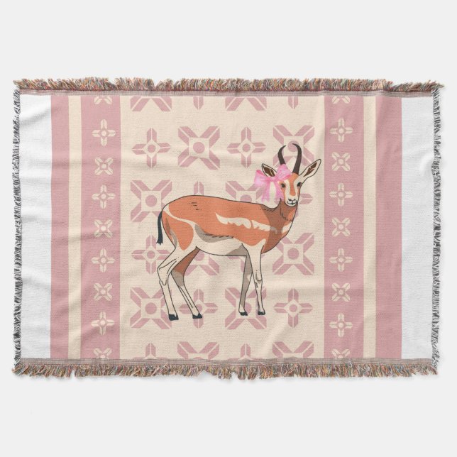Chic Pink Doe-patterned Christmas  Throw Blanket (Front)