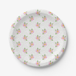 Chic Pink Dog Roses on Textured White Paper Plate