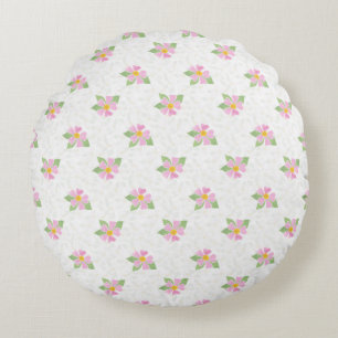 Chic Pink Dog Roses on Textured White Round Pillow