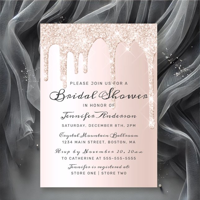 Chic Pink Dripping Glitter Elegant Bridal Shower Invitation (Chic Pink Dripping Glitter Elegant Bridal Shower Invitation)