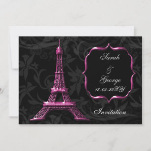 chic pink eiffel tower Paris wedding invitation