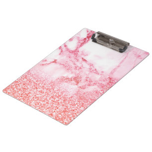 Chic Pink Elegant Rose Gold Glitter Marble Clipboard