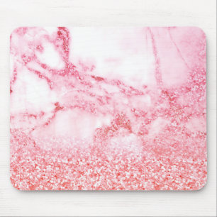 Chic Pink Elegant Rose Gold Glitter Marble Mouse Mat