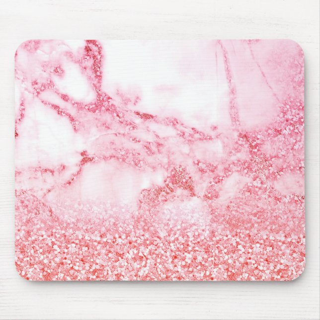 Chic Pink Elegant Rose Gold Glitter Marble Mouse Mat (Front)