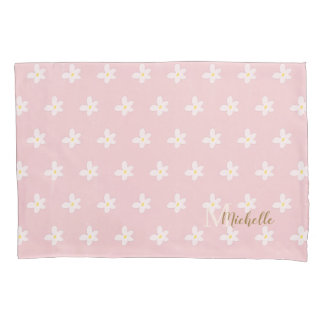 Chic Pink Farmhouse Sweet Daisies Trend Monogram Pillowcase