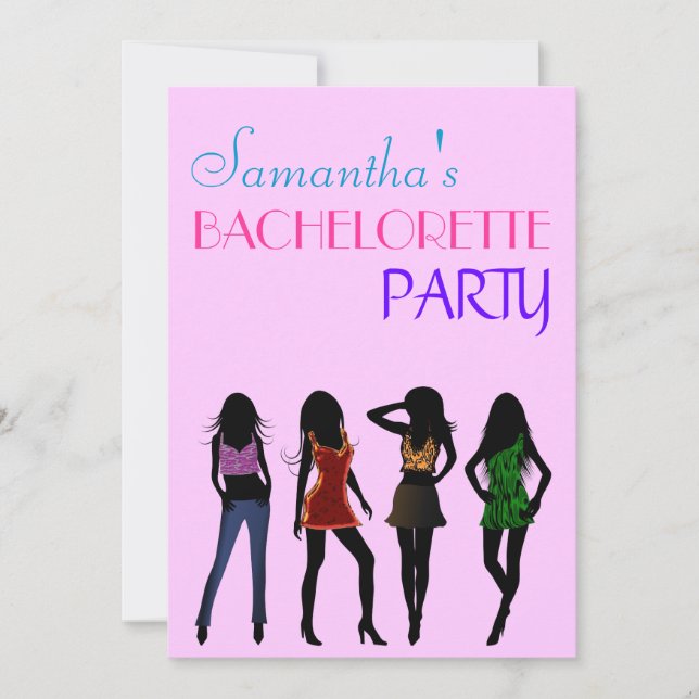 Chic Pink Fashion Girls Bachelorette Party Invites (Front)