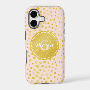 Chic pink faux gold glitter cheetah print monogram