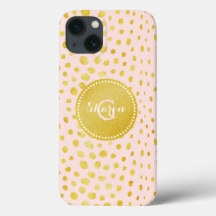 Chic pink faux gold glitter cheetah print monogram iPhone 13 case
