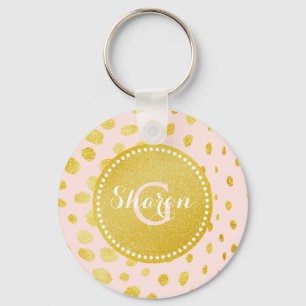 Chic pink faux gold glitter cheetah print monogram key ring
