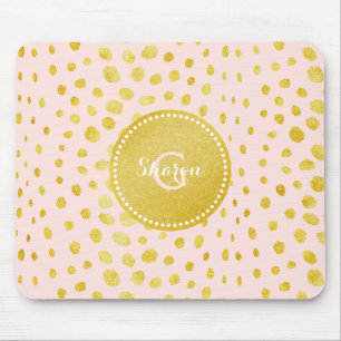 Chic pink faux gold glitter cheetah print monogram mouse mat