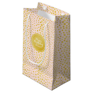 Chic pink faux gold glitter cheetah print monogram small gift bag