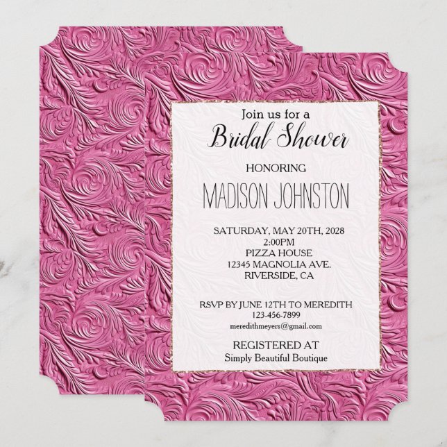 Chic Pink Faux Leather Invitation (Front/Back)