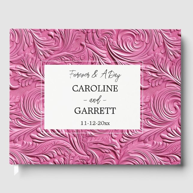 Chic Pink Faux Leather Wedding Guest Book (Front)
