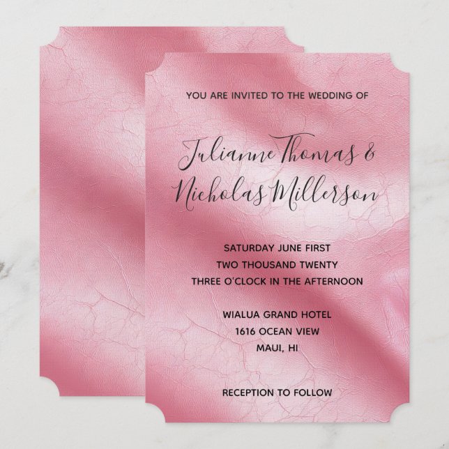 Chic Pink Faux Leather Wedding Invitation (Front/Back)