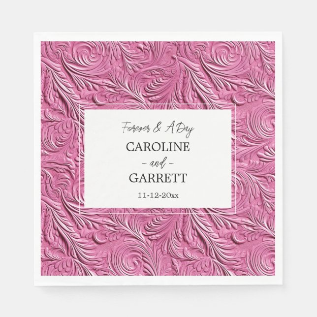 Chic Pink Faux Leather Wedding Napkin (Front)