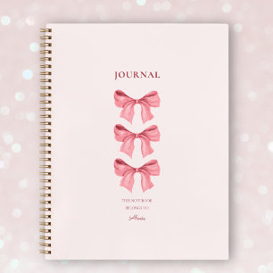 Chic Pink Feminine Red Bows Coquette Name Notebook