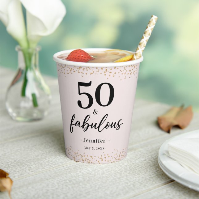 Chic Pink Fifty & Fabulous Birthday Paper Cups (Insitu)