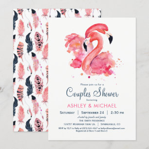 Chic Pink Flamingo Couples Shower Invitation