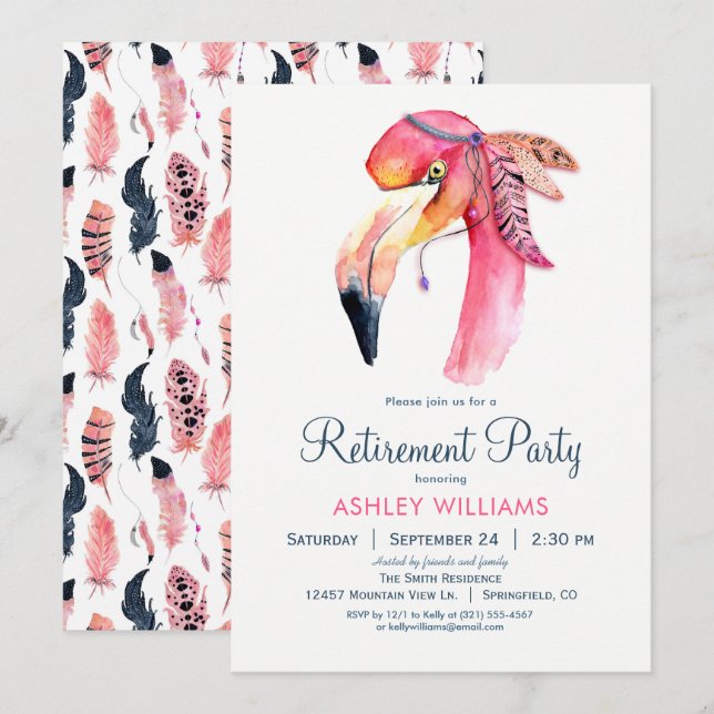 Chic Pink Flamingo Retirement Party Invitation (Front/Back)