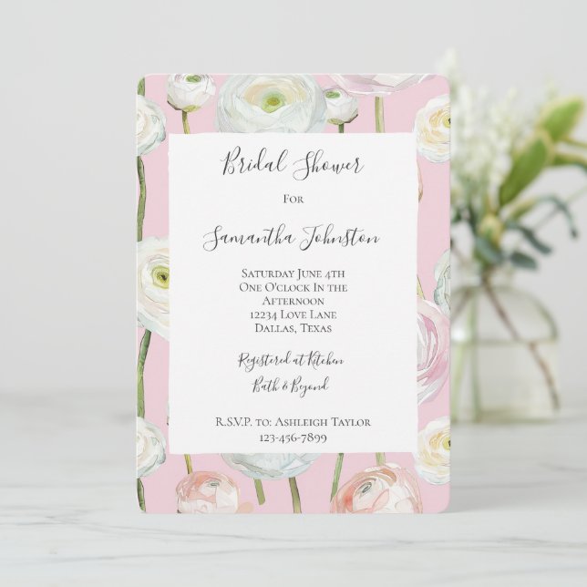 Chic Pink Floral Abstract Bridal Shower Invitation (Standing Front)