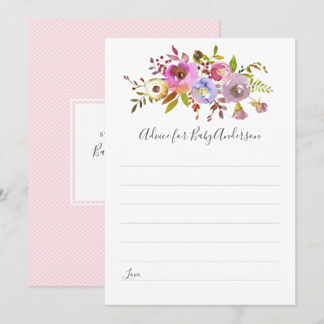 Chic Pink Floral Advice for baby shower game Invitation (Front/Back)