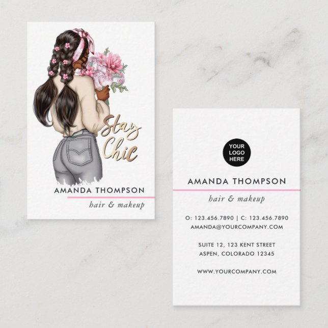 Chic Pink Floral Boss Beauty Fashion Business Card (Front/Back)