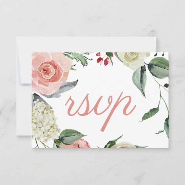 Chic Pink Floral Botanical Wedding RSVP Card (Front)