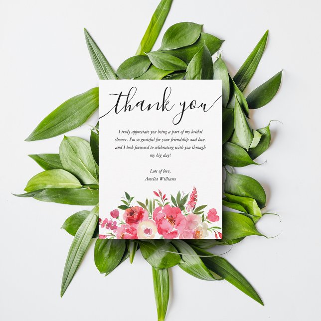 Chic Pink Floral Bridal Shower Thank You Card (Chic Pink Floral Bridal Shower Thank You Cards)