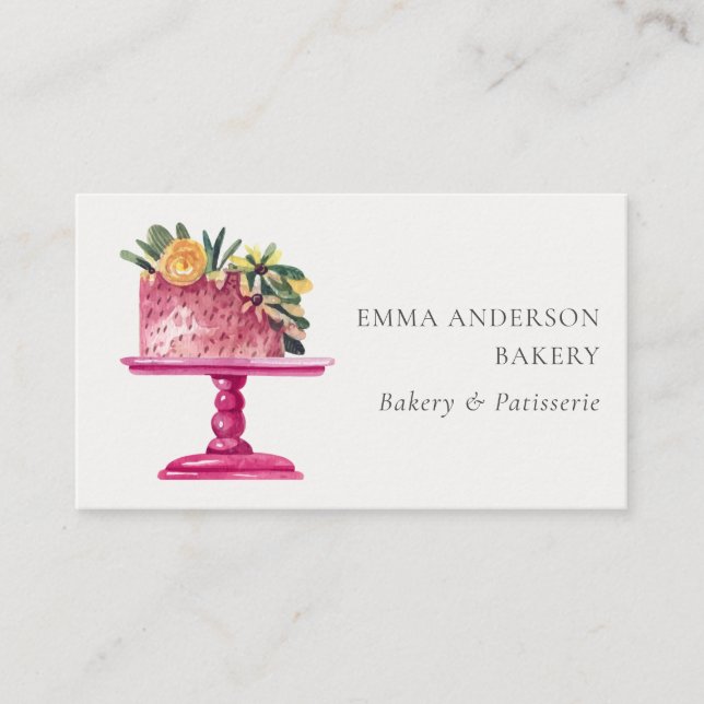 CHIC PINK FLORAL CAKE PATISSERIE CUPCAKE BAKERY BUSINESS CARD (Front)