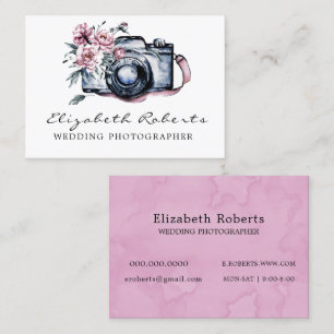 Chic Pink Floral Camera Wedding Photographer  Business Card