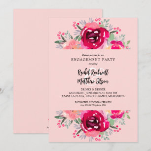 Chic Pink Floral Engagement Party Invitation