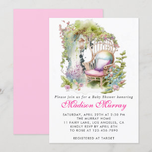 Chic Pink Floral Flower Garden Chair Baby Shower Invitation