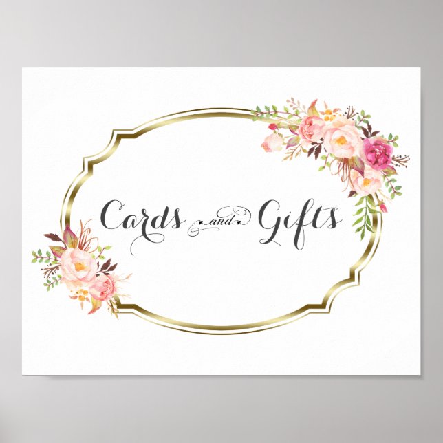 Chic Pink Floral Gold Wedding Cards and Gifts Sign (Front)