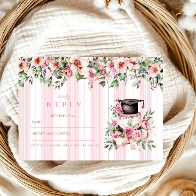 Chic Pink Floral Graduation Party RSVP Card (Creator Uploaded)