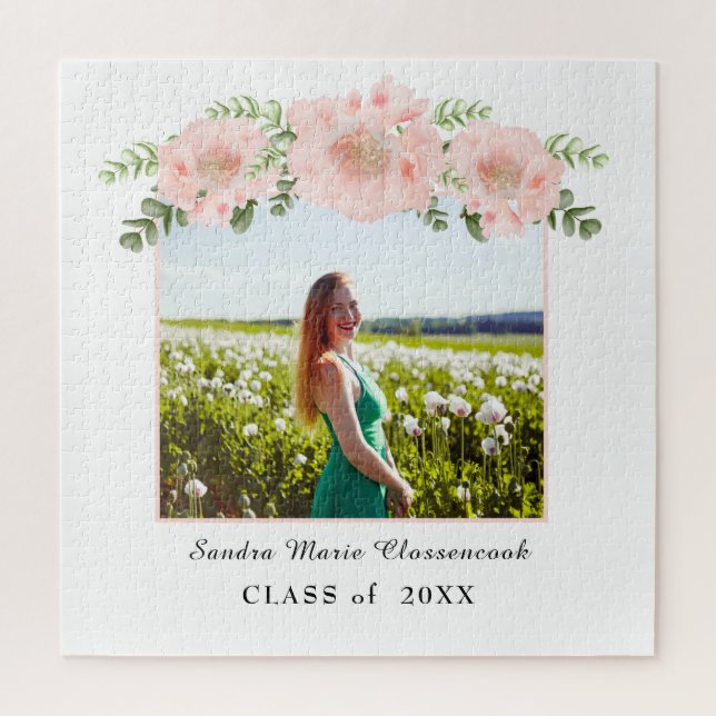 Chic Pink floral graduation White Class 2021 Jigsaw Puzzle (Vertical)
