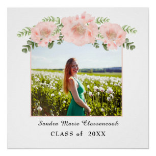 Chic Pink floral graduation White Class 2021 Poster