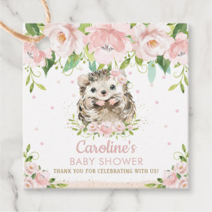 Chic Pink Floral Hedgehog Baby Shower Thank You  Favour Tags