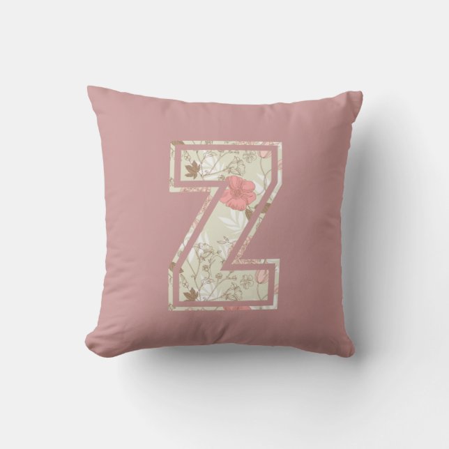 Chic Pink Floral Letter Cushion (Front)