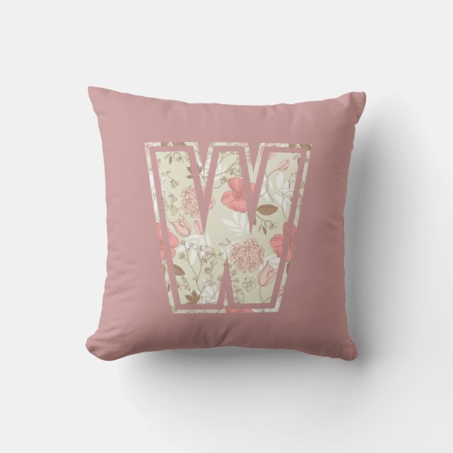 Chic Pink Floral Letter Cushion (Front)