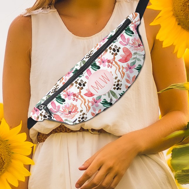 Chic Pink Floral Monogrammed Bum Bags (Chic Pink Floral Monogrammed Fanny Pack)
