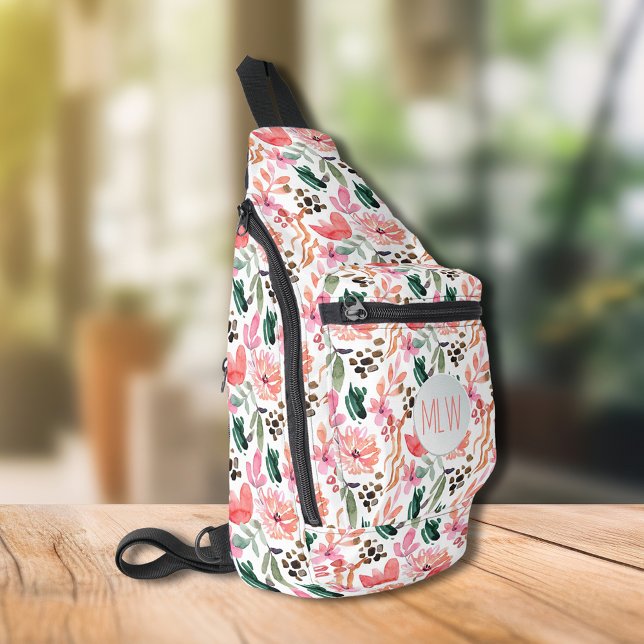 Chic Pink Floral Monogrammed Sling Bag (Chic Pink Floral Monogrammed Sling Bag)