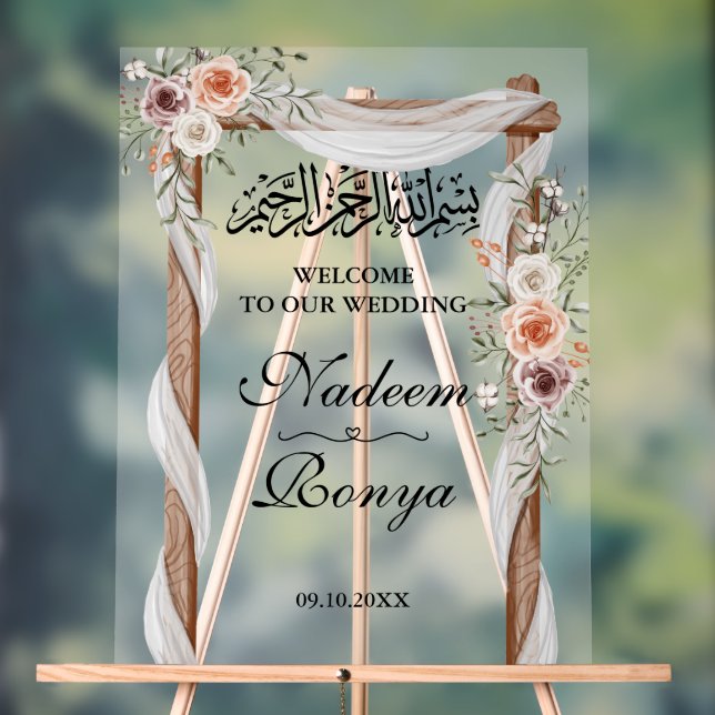 Chic Pink Floral Muslim Islamic Arabic Party Acrylic Sign (Neutral)