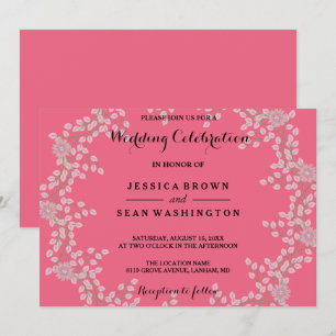 Chic Pink Floral & Pearls Wedding Invitation