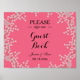Chic Pink Floral & Pearls Wedding Poster