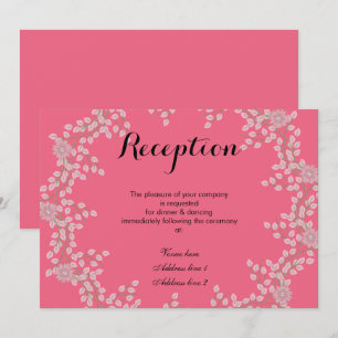 Chic Pink Floral & Pearls Wedding Reception Invitation