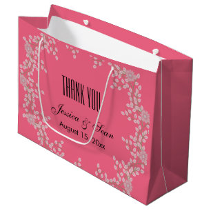 Chic Pink Floral & Pearls Wedding Thank You Large Gift Bag