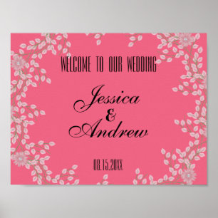 Chic Pink Floral & Pearls Wedding Welcome Poster