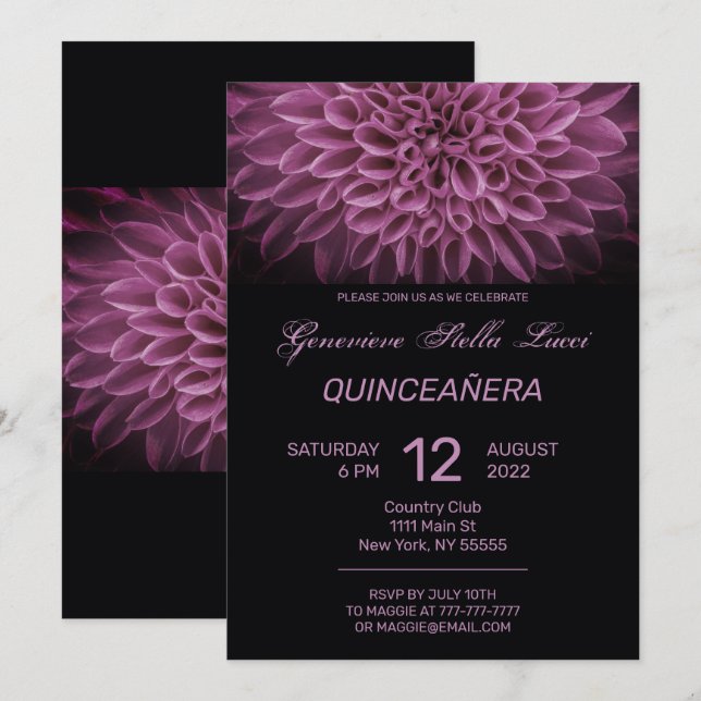 Chic Pink Floral Quinceañera Party Invitation (Front/Back)